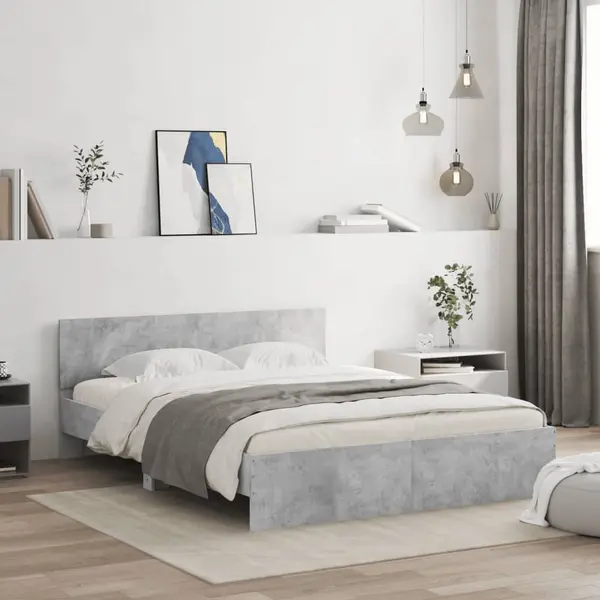 Gossi cadru de pat cu tablie, gri beton, 140x190 cm