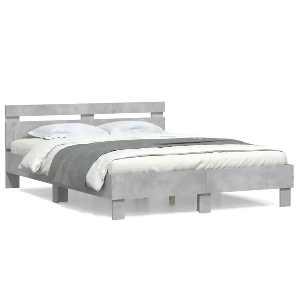 Gossi cadru de pat cu tablie gri beton 140x190 cm lemn prelucrat