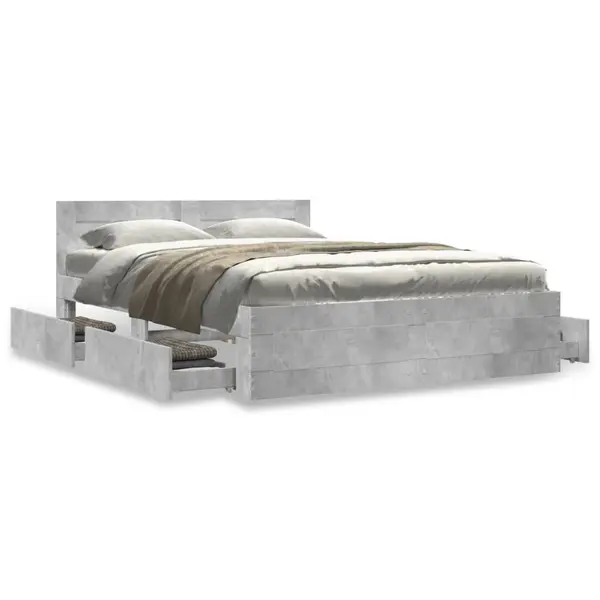 Gossi cadru de pat cu tablie gri beton 140x200 cm lemn prelucrat