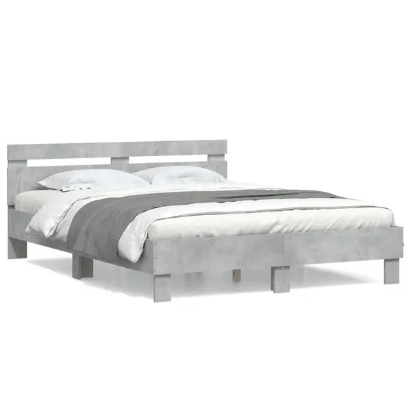 Gossi cadru de pat cu tablie gri beton 140x200 cm lemn prelucrat