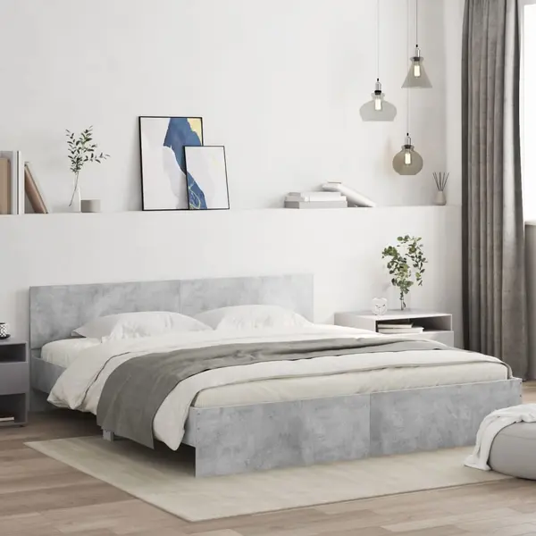 Gossi cadru de pat cu tablie, gri beton, 200x200 cm