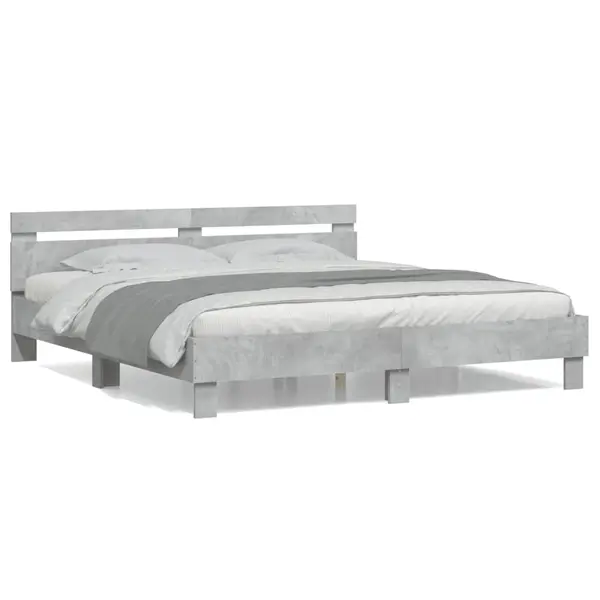 Gossi cadru de pat cu tablie gri beton 200x200 cm lemn prelucrat