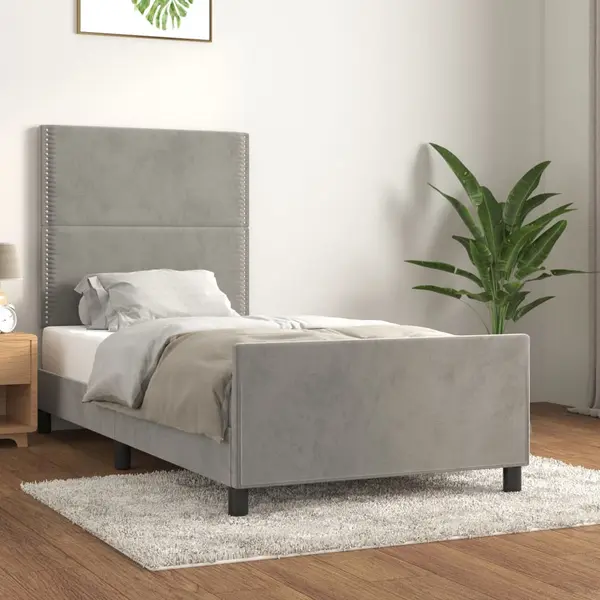 Gossi cadru de pat cu tablie, gri deschis, 100x200 cm, catifea