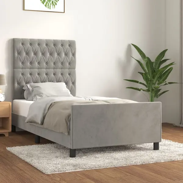 Gossi cadru de pat cu tablie, gri deschis, 100x200 cm, catifea