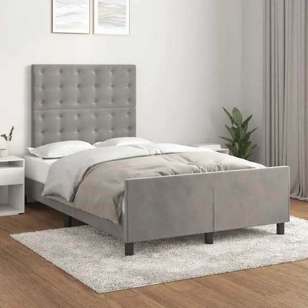 Gossi cadru de pat cu tablie, gri deschis, 120x200 cm, catifea