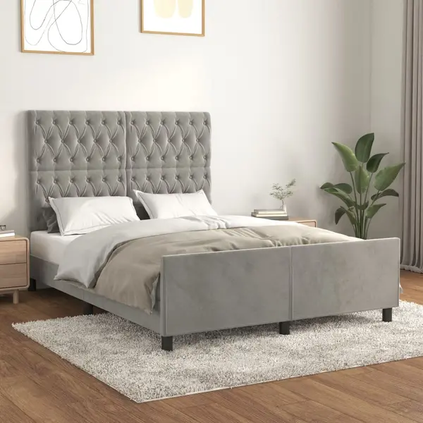 Gossi cadru de pat cu tablie, gri deschis, 140x190 cm, catifea