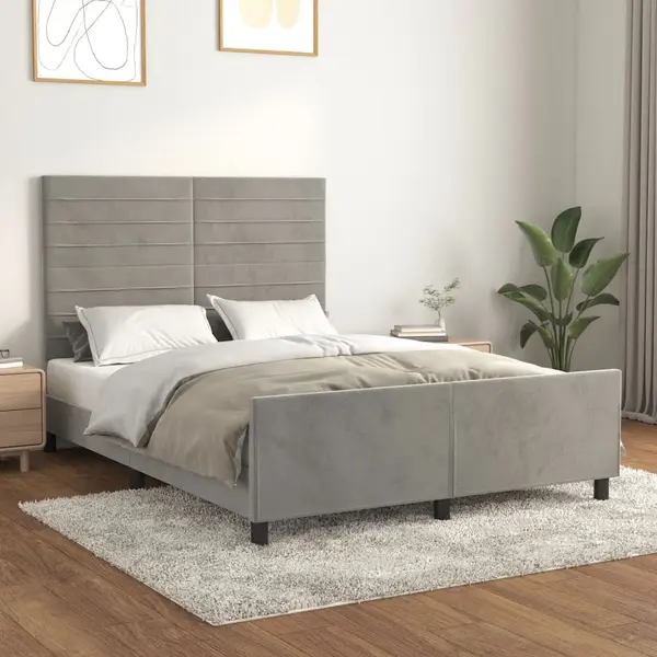 Gossi cadru de pat cu tablie, gri deschis, 140x190 cm, catifea