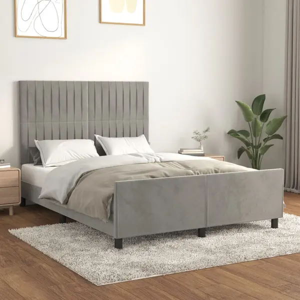 Gossi cadru de pat cu tablie, gri deschis, 140x190 cm, catifea