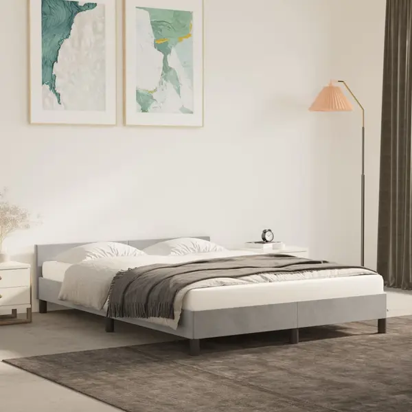 Gossi cadru de pat cu tablie, gri deschis, 140x190 cm, catifea