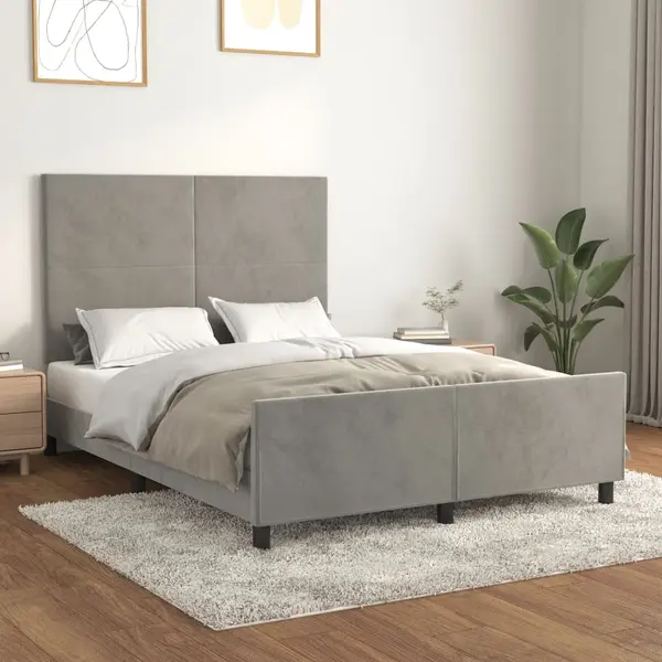 Gossi cadru de pat cu tablie, gri deschis, 140x190 cm, catifea