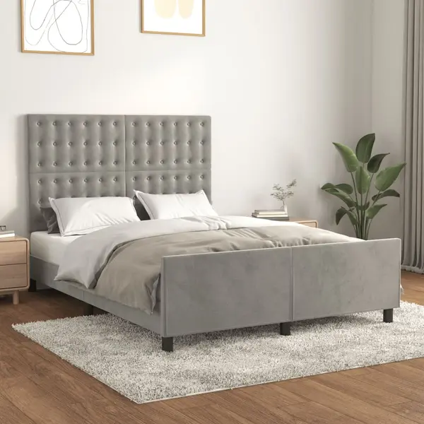 Gossi cadru de pat cu tablie, gri deschis, 140x200 cm, catifea