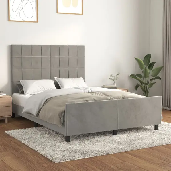 Gossi cadru de pat cu tablie, gri deschis, 140x200 cm, catifea