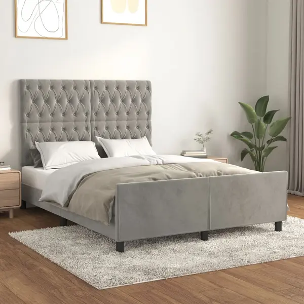 Gossi cadru de pat cu tablie, gri deschis, 140x200 cm, catifea