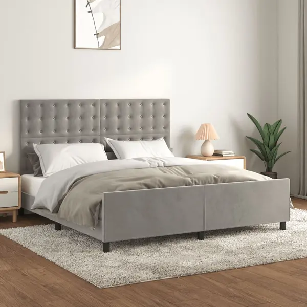 Gossi cadru de pat cu tablie, gri deschis, 180x200 cm, catifea