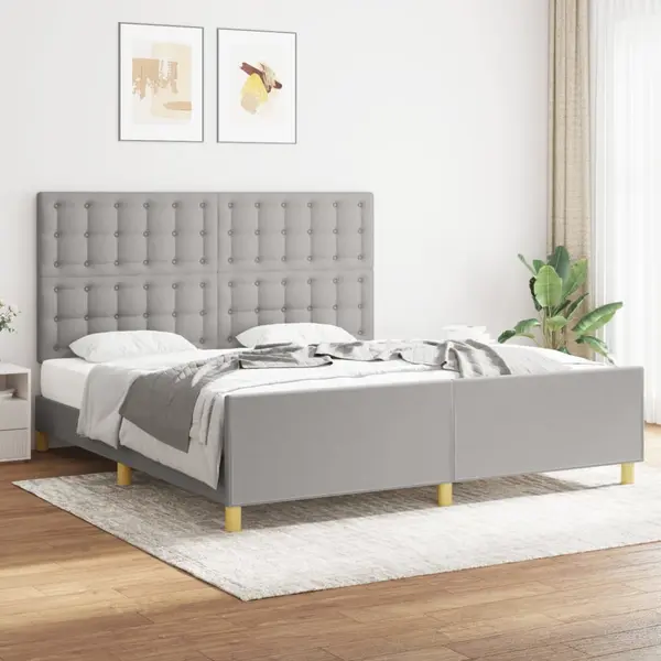 Gossi cadru de pat cu tablie, gri deschis, 180x200 cm, textil