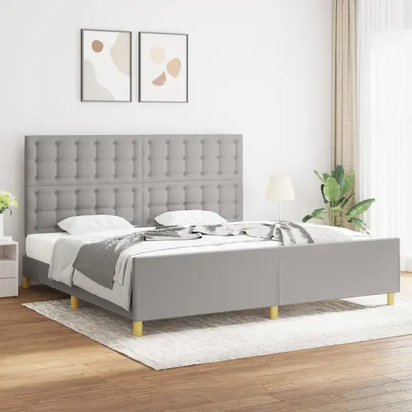 Gossi cadru de pat cu tablie, gri deschis, 200x200 cm, textil