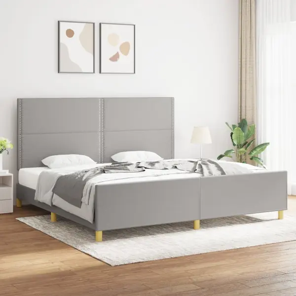 Gossi cadru de pat cu tablie, gri deschis, 200x200 cm, textil