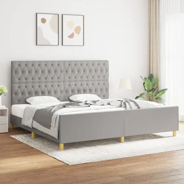 Gossi cadru de pat cu tablie, gri deschis, 200x200 cm, textil