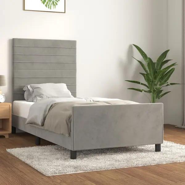 Gossi cadru de pat cu tablie, gri deschis, 80x200 cm, catifea