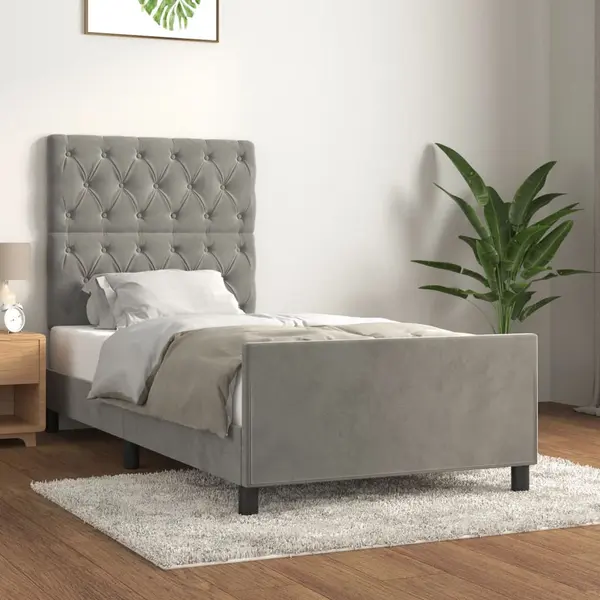 Gossi cadru de pat cu tablie, gri deschis, 80x200 cm, catifea