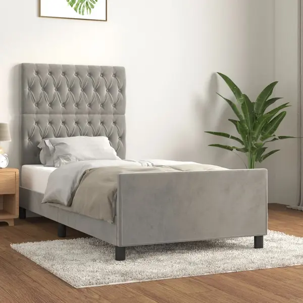 Gossi cadru de pat cu tablie, gri deschis, 90x190 cm, catifea