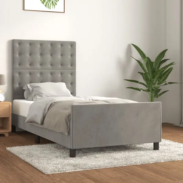 Gossi cadru de pat cu tablie, gri deschis, 90x190 cm, catifea