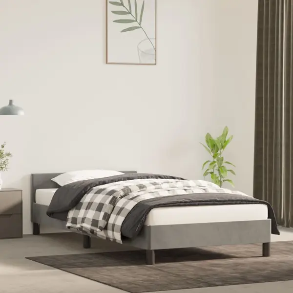 Gossi cadru de pat cu tablie, gri deschis, 90x190 cm, catifea