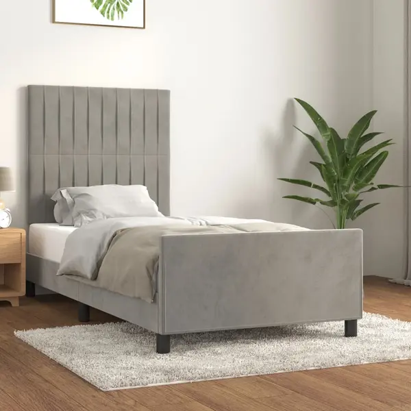 Gossi cadru de pat cu tablie, gri deschis, 90x190 cm, catifea