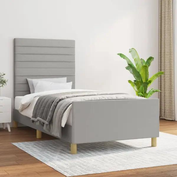 Gossi cadru de pat cu tablie, gri deschis, 90x190 cm, textil