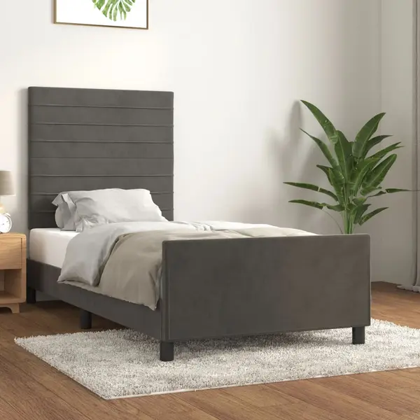 Gossi cadru de pat cu tablie, gri inchis, 100x200 cm, catifea