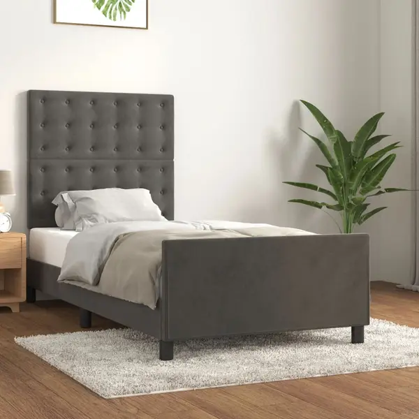 Gossi cadru de pat cu tablie, gri inchis, 100x200 cm, catifea