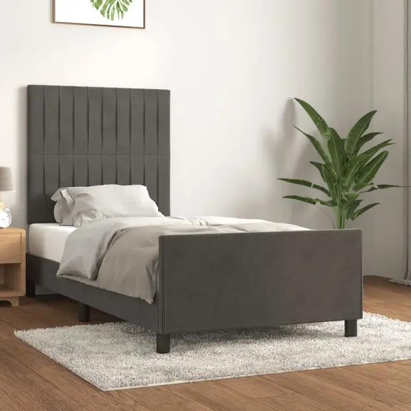 Gossi cadru de pat cu tablie, gri inchis, 100x200 cm, catifea