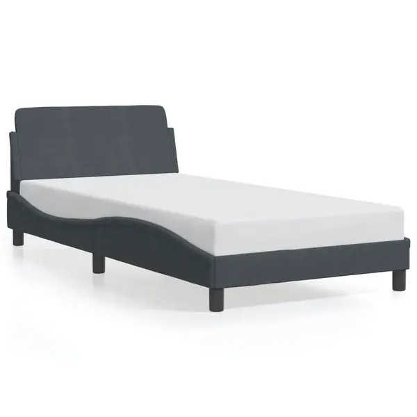 Gossi cadru de pat cu tablie, gri inchis, 100x200 cm, catifea