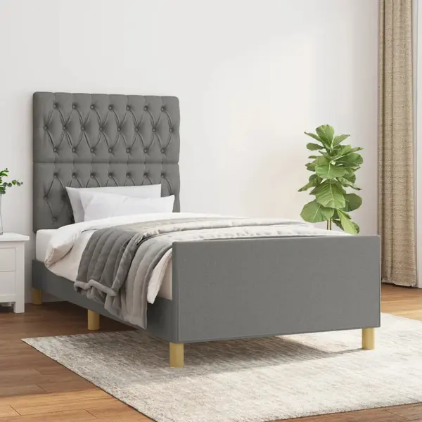 Gossi cadru de pat cu tablie, gri inchis, 100x200 cm, textil