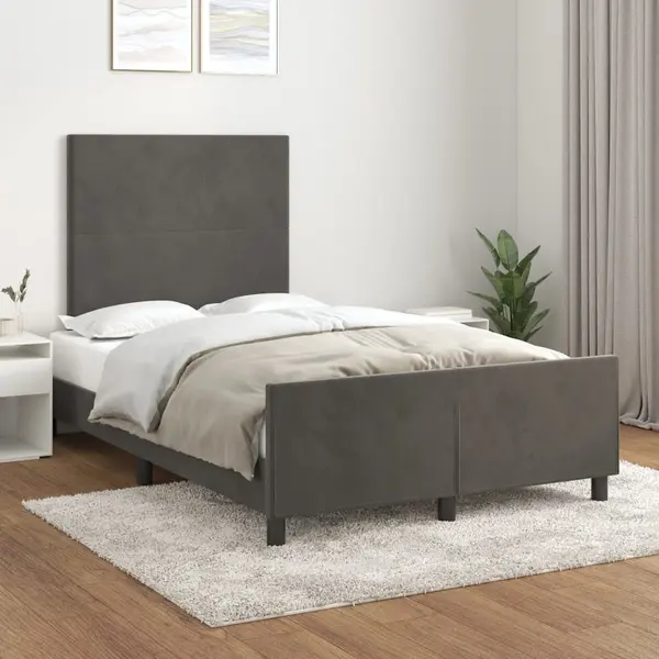Gossi cadru de pat cu tablie, gri inchis, 120x200 cm, catifea