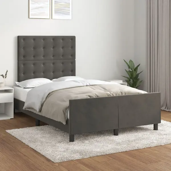 Gossi cadru de pat cu tablie, gri inchis, 120x200 cm, catifea