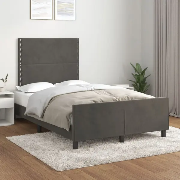 Gossi cadru de pat cu tablie, gri inchis, 120x200 cm, catifea