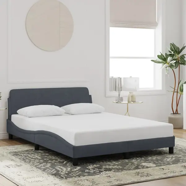 Gossi cadru de pat cu tablie, gri inchis, 140x190 cm, catifea