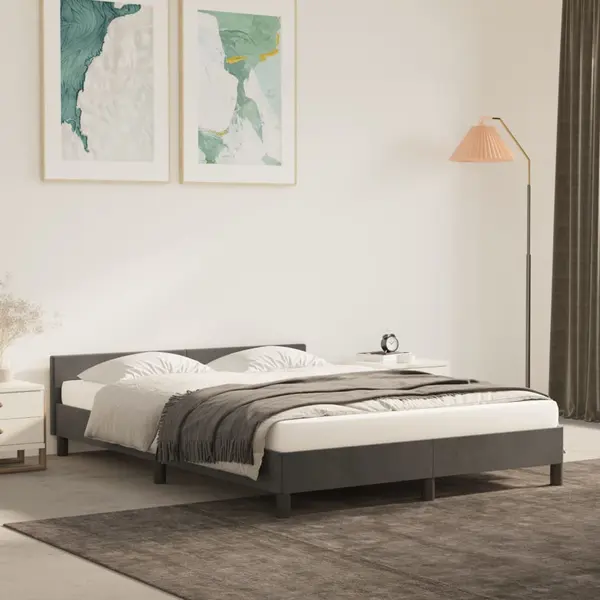Gossi cadru de pat cu tablie, gri inchis, 140x200 cm, catifea