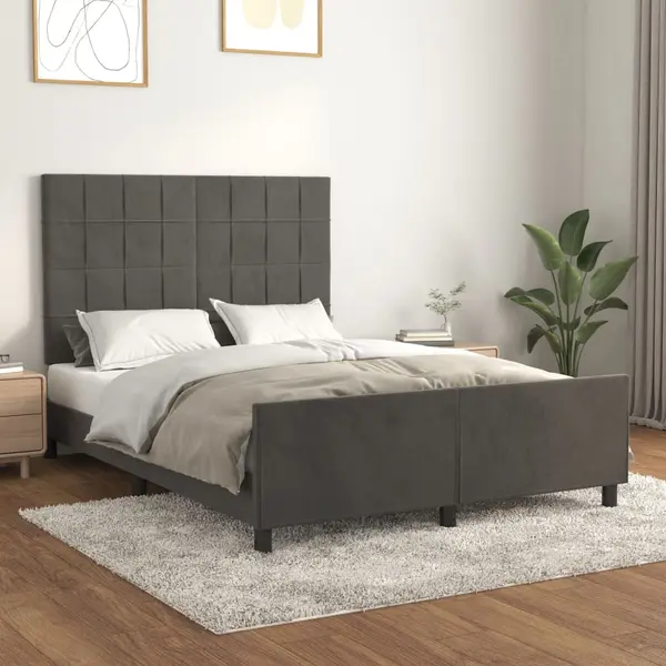 Gossi cadru de pat cu tablie, gri inchis, 140x200 cm, catifea