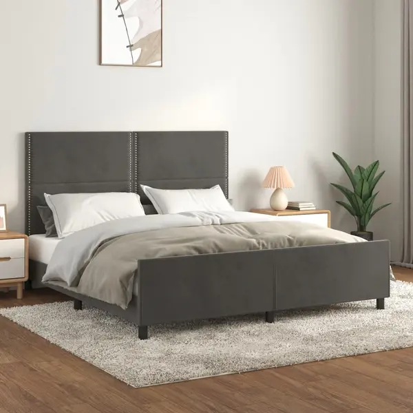 Gossi cadru de pat cu tablie, gri inchis, 160x200 cm, catifea