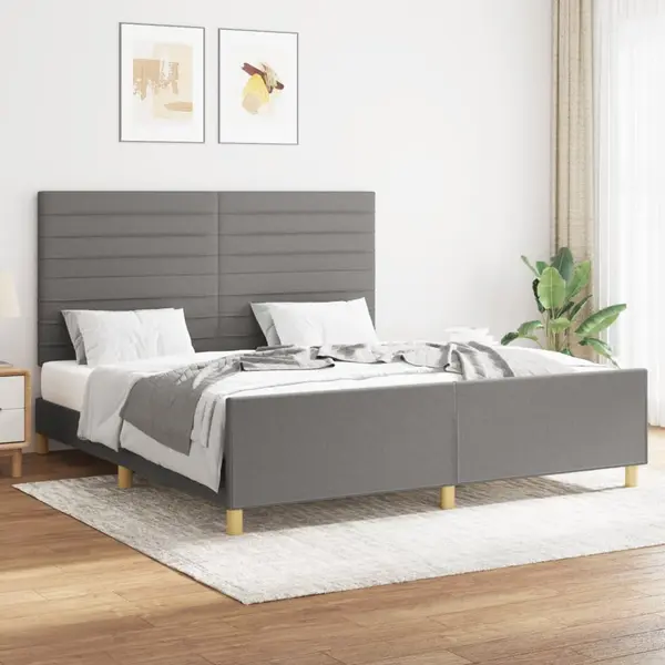Gossi cadru de pat cu tablie, gri inchis, 160x200 cm, textil