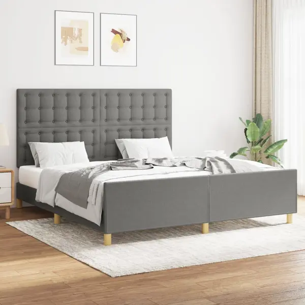 Gossi cadru de pat cu tablie, gri inchis, 160x200 cm, textil