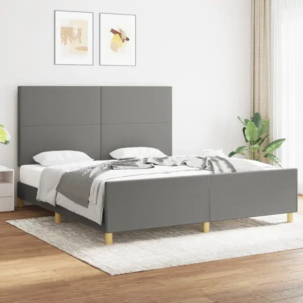Gossi cadru de pat cu tablie, gri inchis, 180x200 cm, textil