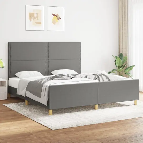 Gossi cadru de pat cu tablie, gri inchis, 180x200 cm, textil