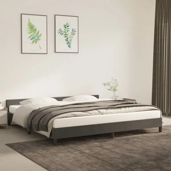 Gossi cadru de pat cu tablie, gri inchis, 200x200 cm, catifea