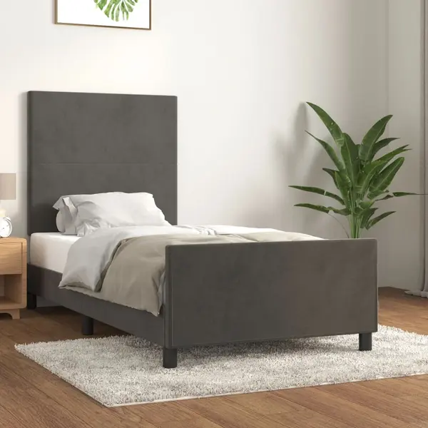 Gossi cadru de pat cu tablie, gri inchis, 80x200 cm, catifea