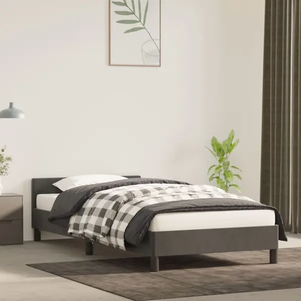Gossi cadru de pat cu tablie, gri inchis, 80x200 cm, catifea