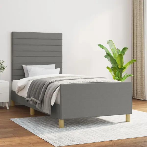 Gossi cadru de pat cu tablie, gri inchis, 80x200 cm, textil