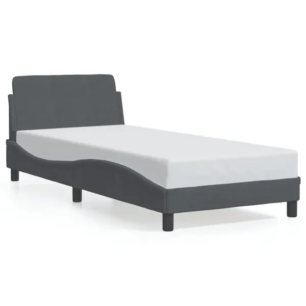 Gossi cadru de pat cu tablie, gri inchis, 90x190 cm, catifea